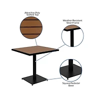Alani Five Piece Faux Teak Patio Dining Set For Indoor And Outdoor Use - Square Table And Four Club Chairs With Arms