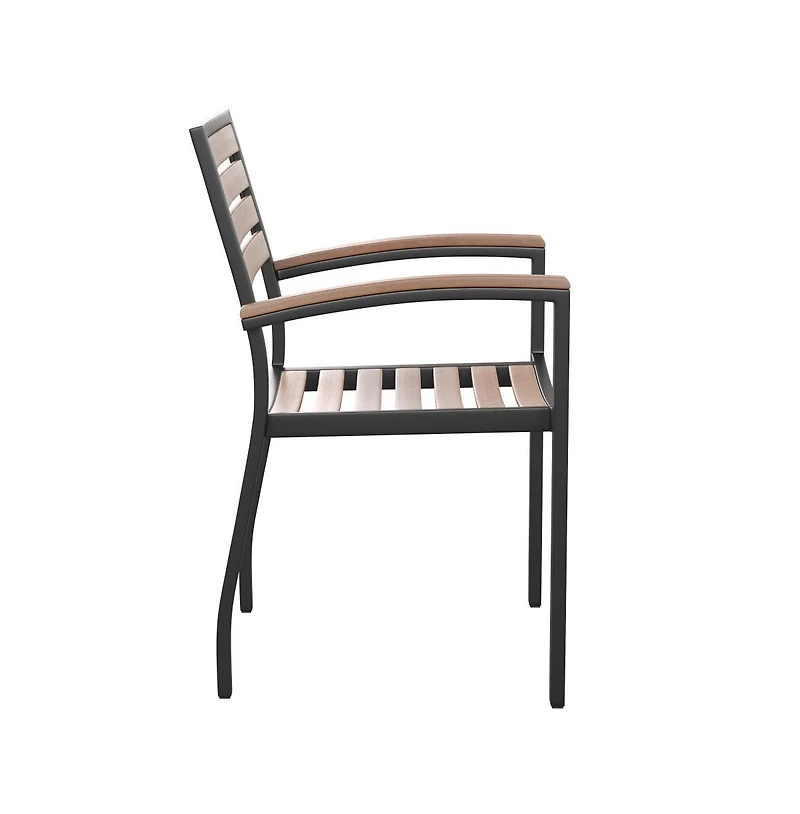 Hampstead Seven Piece Faux Teak Patio Dining Set Includes Table, Four Club Chairs, 9' Umbrella And Base