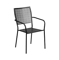 Commercial Grade 35.25" Round Metal Garden Patio Table Set, 2 Square Back Chairs