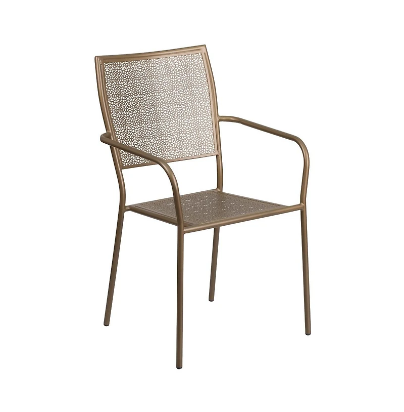 Commercial Grade 28" Square Metal Garden Patio Table Set W/ 2 Back Chairs