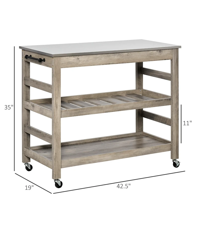 Homcom Kitchen Cart Rolling Kitchen Island with Stainless Steel Top & Wine Rack