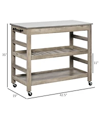 Homcom Kitchen Cart Rolling Kitchen Island with Stainless Steel Top & Wine Rack