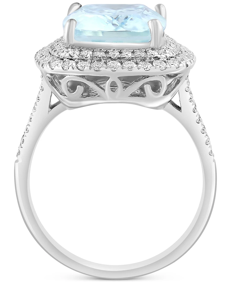 Effy Aquamarine (5-7/8 ct. t.w.) & Diamond (3/4 Double Halo Statement Ring 14k White Gold