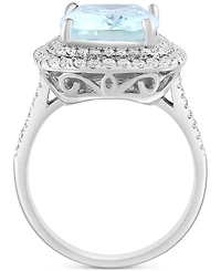 Effy Aquamarine (5-7/8 ct. t.w.) & Diamond (3/4 Double Halo Statement Ring 14k White Gold