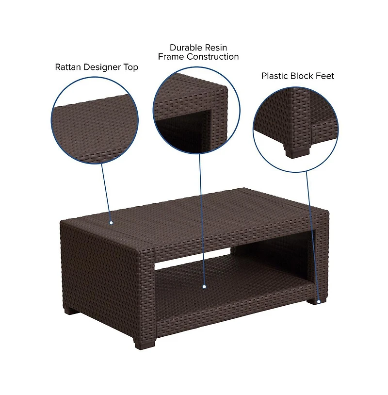 Malmok Outdoor Furniture Coffee Table Faux Rattan Wicker Pattern All-Weather Patio Coffee Table With Shelving