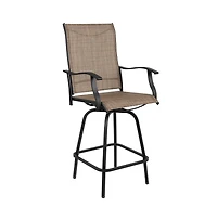 Merrick Lane Set Of 2 Brett High Back Bar Height Swivel Patio Stools With Powder Coated Metal Frames And Textilene Upholstery
