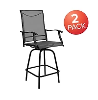 Merrick Lane Set Of 2 Brett High Back Bar Height Swivel Patio Stools With Powder Coated Metal Frames And Textilene Upholstery