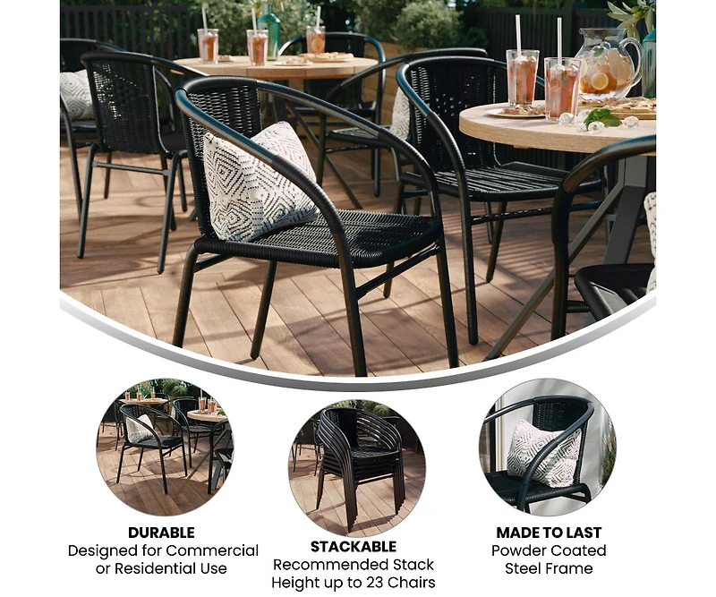 Pack Rattan Indoor-Outdoor Restaurant Stack Chair With Curved Back