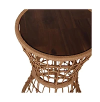 Ari All-Weather Faux Rattan Rope Patio Table With Acacia Wood Top For Indoor And Outdoor Use