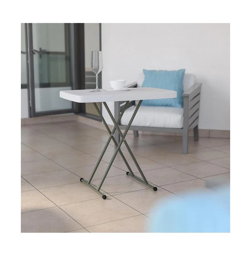 Height Adjustable Plastic Folding Tv Tray/Laptop Table In Granite White