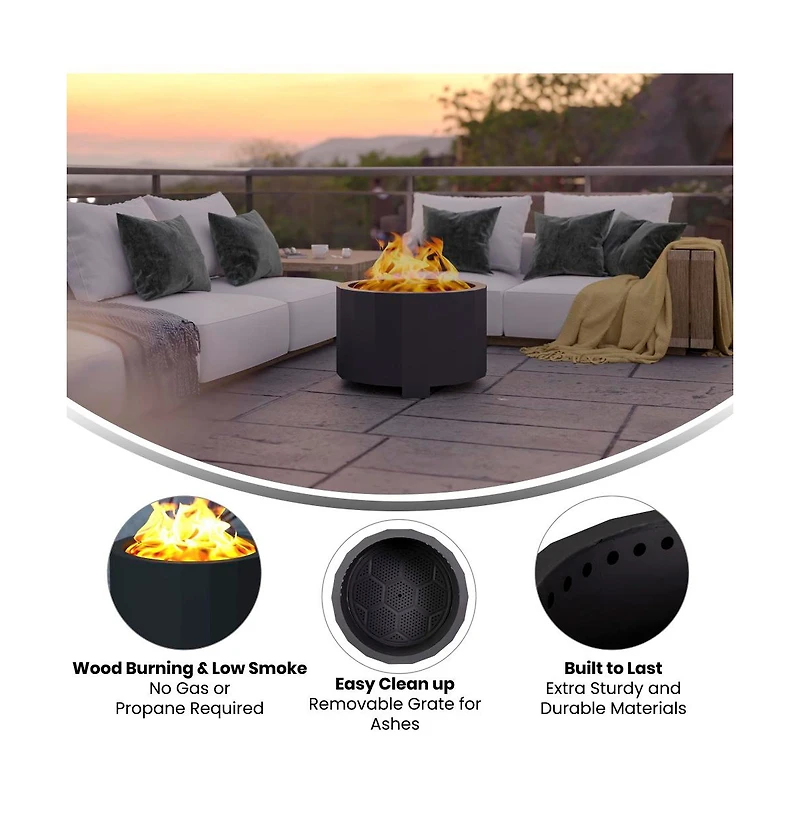 Merrick Lane Aries Portable Steel Smokeless Wood Burning Outdoor Firepit With Waterproof Cover