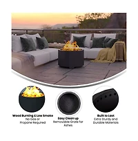 Merrick Lane Aries Portable Steel Smokeless Wood Burning Outdoor Firepit With Waterproof Cover