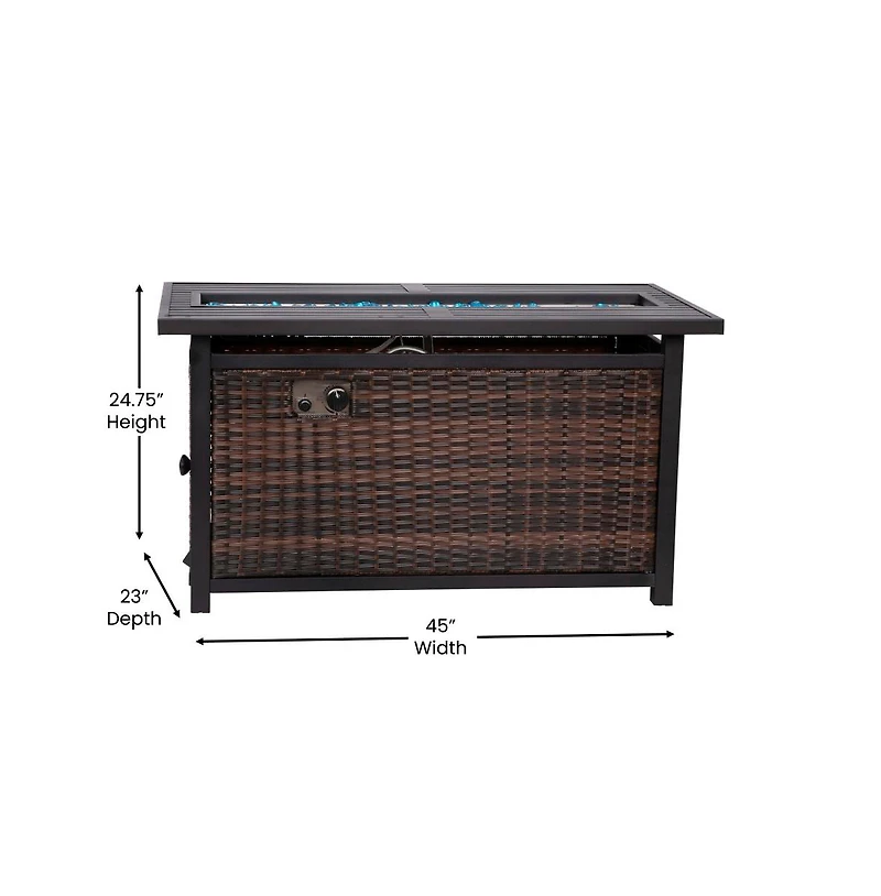 Ilya 50,000 Btu Propane Gas Fire Table With Weather Resistant Wicker Base, Steel Tabletop, Glass Beads And Hideaway Tank Holder