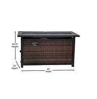 Ilya 50,000 Btu Propane Gas Fire Table With Weather Resistant Wicker Base, Steel Tabletop, Glass Beads And Hideaway Tank Holder