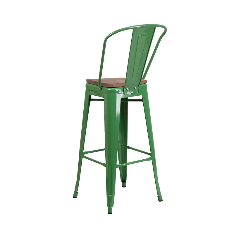 Donnelly Metal Dining Stool With Curved Slatted Back And Textured Wood Seat