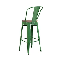 Donnelly Metal Dining Stool With Curved Slatted Back And Textured Wood Seat