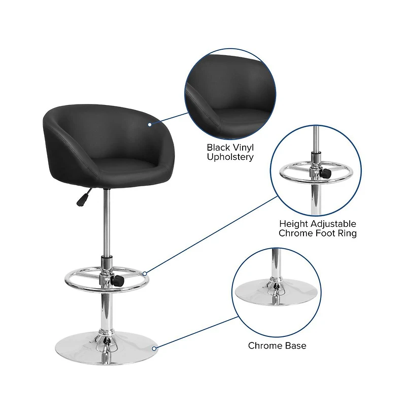 Valencia Bucket Seat Bar And Dining Stool Modern Stool With 360 Swivel, Adjustable Height And Metal Footrest