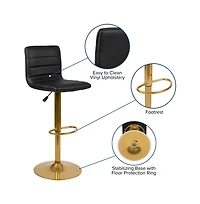 Set Of 2 Contemporary Height Adjustable Swivel Stools With Back And Pedestal Base Footrest