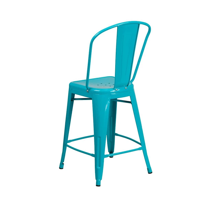 Stella 24" Metal Indoor-Outdoor Counter Stool With Vertical Slat Back And Integrated Footrest