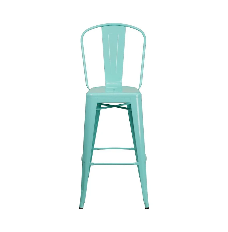 Sabine Metal Indoor-Outdoor Barstool With Vertical Slat Back And Integrated Footrest