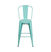 Sabine Metal Indoor-Outdoor Barstool With Vertical Slat Back And Integrated Footrest