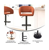 Shae Contemporary Upholstered Adjustable Height Barstool With Rounded, Cutout Mid-Back And Pedestal Base