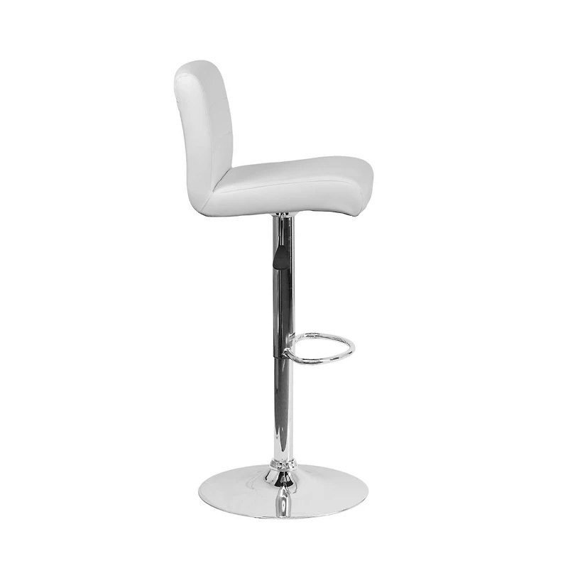 2 Pack Contemporary Vinyl Adjustable Height Barstool With Rolled Seat And Chrome Base