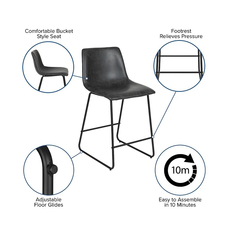 24 Inch Faux Counter Height Bucket Seat Stools, Set Of 2