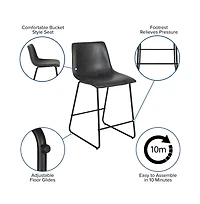 24 Inch Faux Counter Height Bucket Seat Stools, Set Of 2