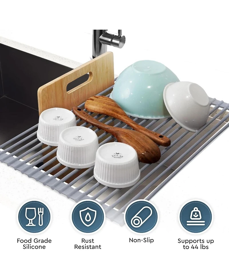 Multipurpose Heavy Duty Silicone Roll Up Sink Drying Rack Large