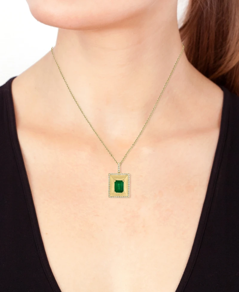 Effy Emerald (1-3/8 ct. t.w.) & Diamond (1/5 ct. t.w.) Pyramid Inspired 18" Pendant Necklace in 14k Gold