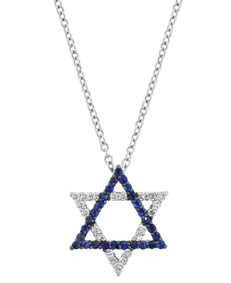 Effy Sapphire (1/6 ct. t.w.) & Diamond (1/10 ct. t.w.) Star of David 18" Pendant Necklace in 14k White Gold