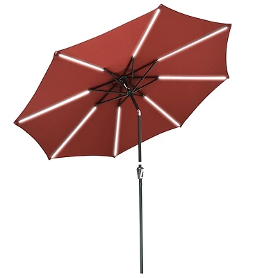 9ft Solar Led Patio Umbrella Outdoor Yard Parasol Cafe Sunshade Tilt with Crank