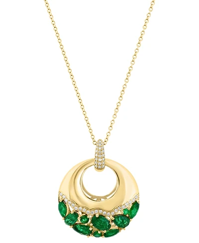 Effy Emerald (1-7/8ct. t.w.) & Diamond (1/6 ct. t.w.) Cluster Polished Circle 18" Pendant Necklace in 14k Gold