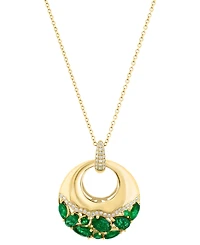 Effy Emerald (1-7/8ct. t.w.) & Diamond (1/6 ct. t.w.) Cluster Polished Circle 18" Pendant Necklace in 14k Gold