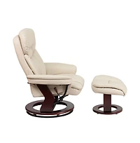 Multi-Position Recliner & Curved Ottoman With Swivel Wood Base