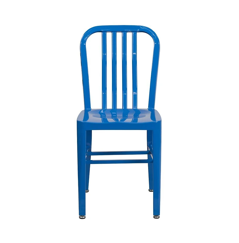 Merrick Lane Santorini 18 Inch Galvanized Steel Indoor/Outdoor Dining Chair With Slatted Back And Powder Coated Finish