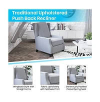 Mauro Contemporary Pushback Recliner With Accent Nail Trim-Wingback Manual