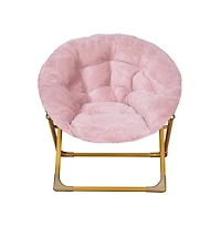 Io Kid'S Folding Saucer Chair With Cozy Faux Fur Upholstery And Metal Frame For Playroom, Bedrooms, Nursery More