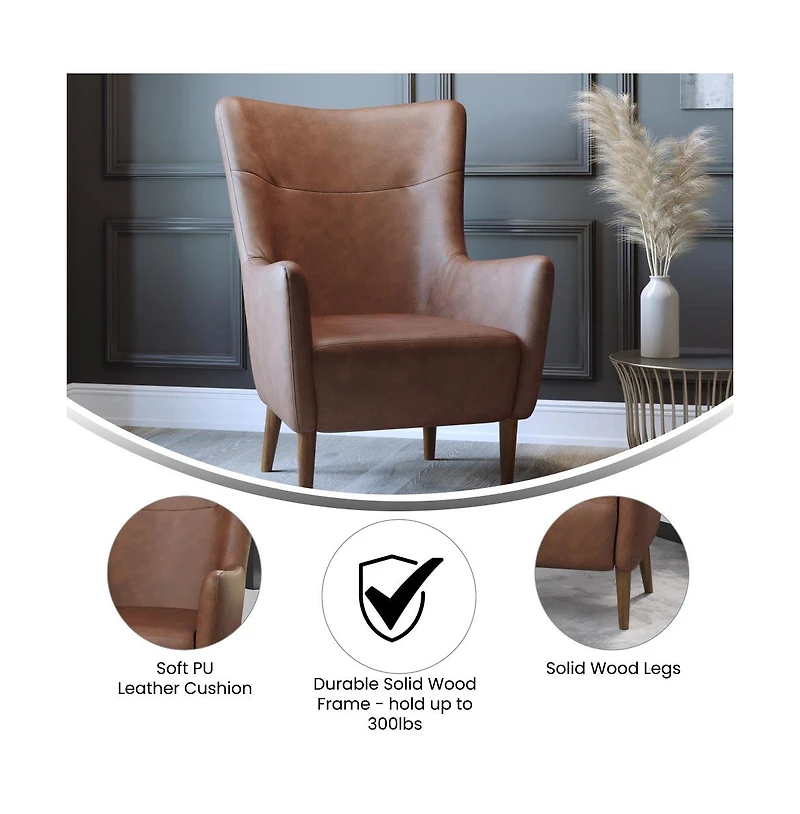 Regal Traditional Wingback Accent Chair, Upholstery And Wooden Frame Legs