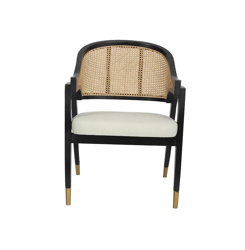 Bronson Cane Rattan Padded Accent Or Dining Chair With Metallic Accented Legs
