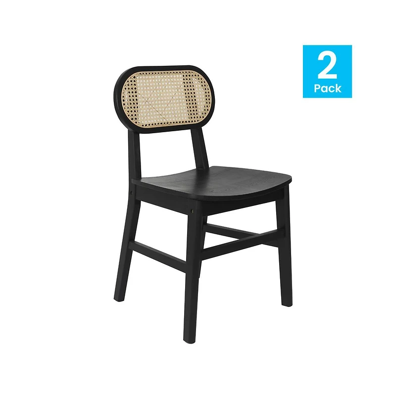 Analise Set Of 2 Cane Rattan Dining Chairs With Solid Wood Frames