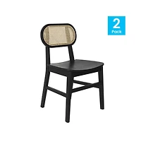 Analise Set Of 2 Cane Rattan Dining Chairs With Solid Wood Frames