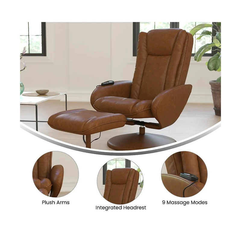 Massaging Multi-Position Plush Recliner Chair With Side Pocket And Ottoman