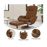 Massaging Multi-Position Plush Recliner Chair With Side Pocket And Ottoman