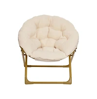Io Kid'S Folding Saucer Chair With Cozy Faux Fur Upholstery And Metal Frame For Playroom, Bedrooms, Nursery And More