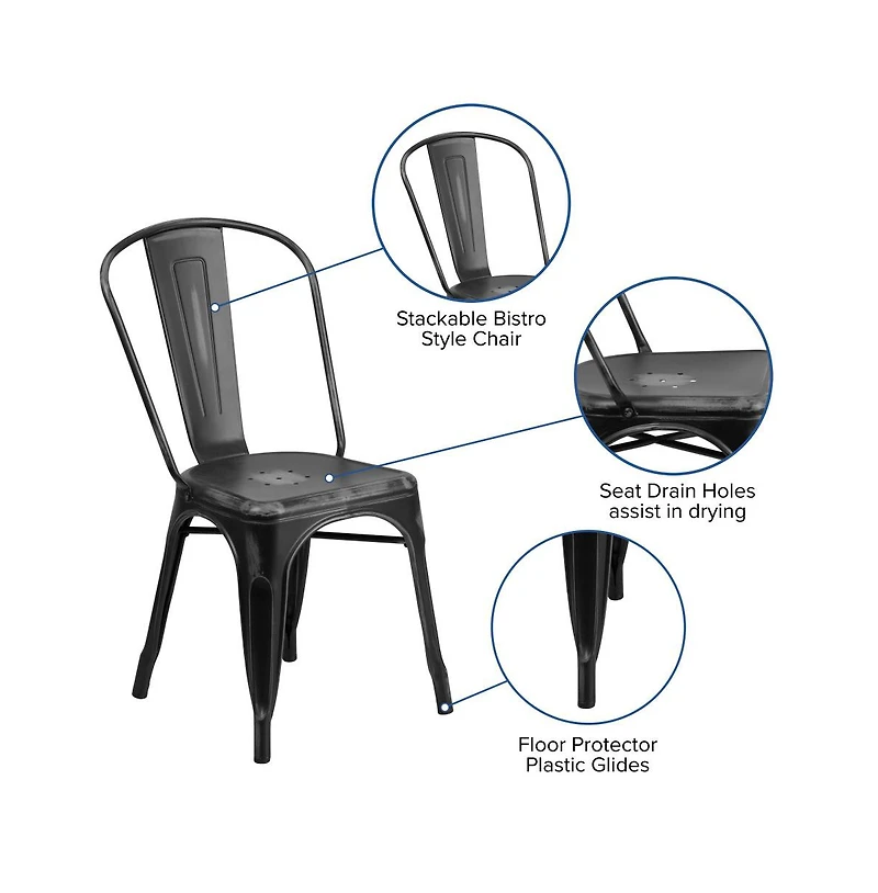 Banks Indoor/Outdoor Stacking Metal Dining Chair With Single Slat Back And Distressed Powder Coated Finish