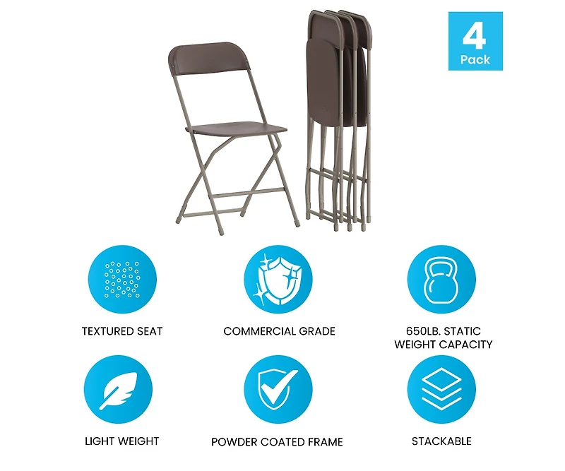 Plastic Folding Chair - 4 Pack 650Lb Weight Capacity