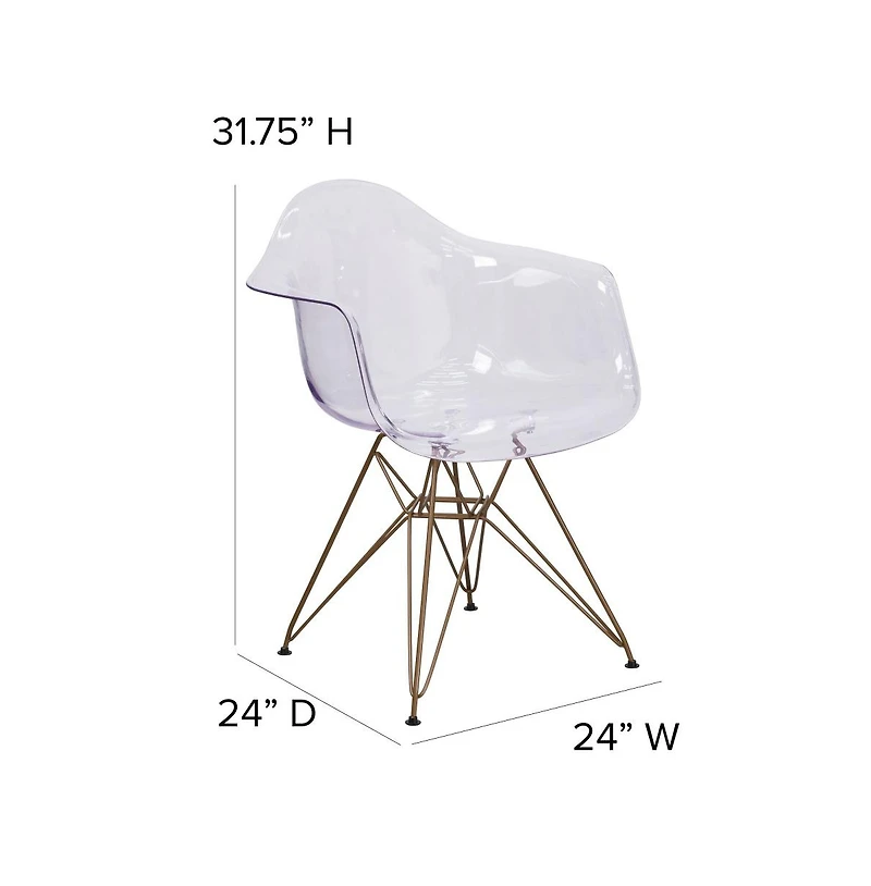 Transparent Side Chair With Arms And Gold Base