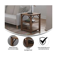 Merrick Lane Green River Modern Farmhouse Engineered Wood End Table With Two Tiered Shelving And Powder Coated Steel Accents